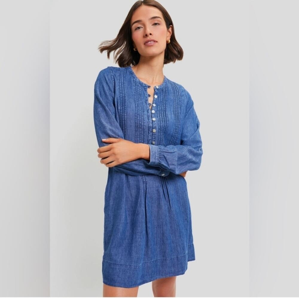 Faherty The Tried And True Isha Denim linen  Dress Dark Rain Wash M